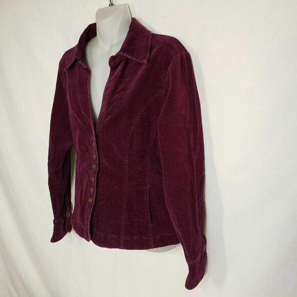 Dressbarn Corduroy Womens Jacket Maroon Cotton Spandex Snap Front Light Medium - Picture 6 of 12